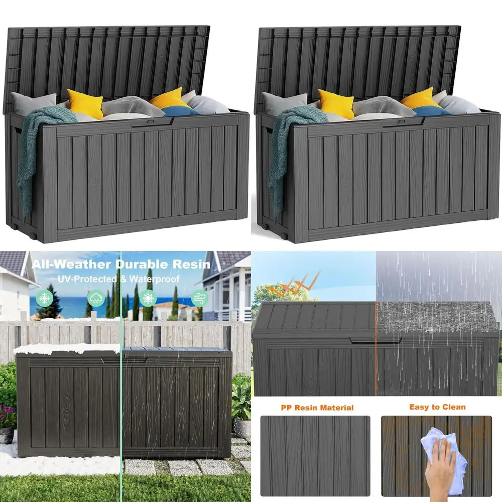 

Водонепроницаемый черный уличный ящик для хранения объемом 75 галлонов с замком для патио, садового инвентаря и мебели