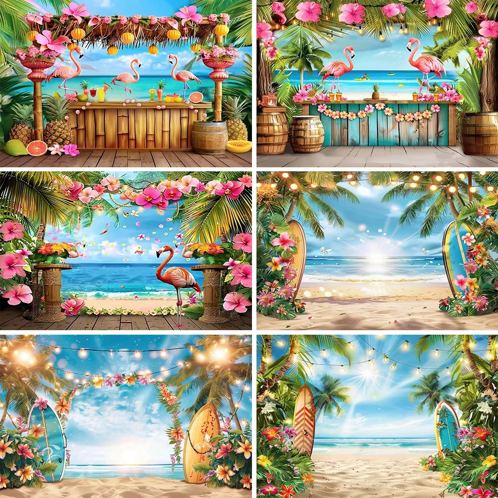 

Photography Background Summer Beach Hawaii Luau Aloha Flamingo Holiday Party Decor Birthday Backdrop for Photo Studio