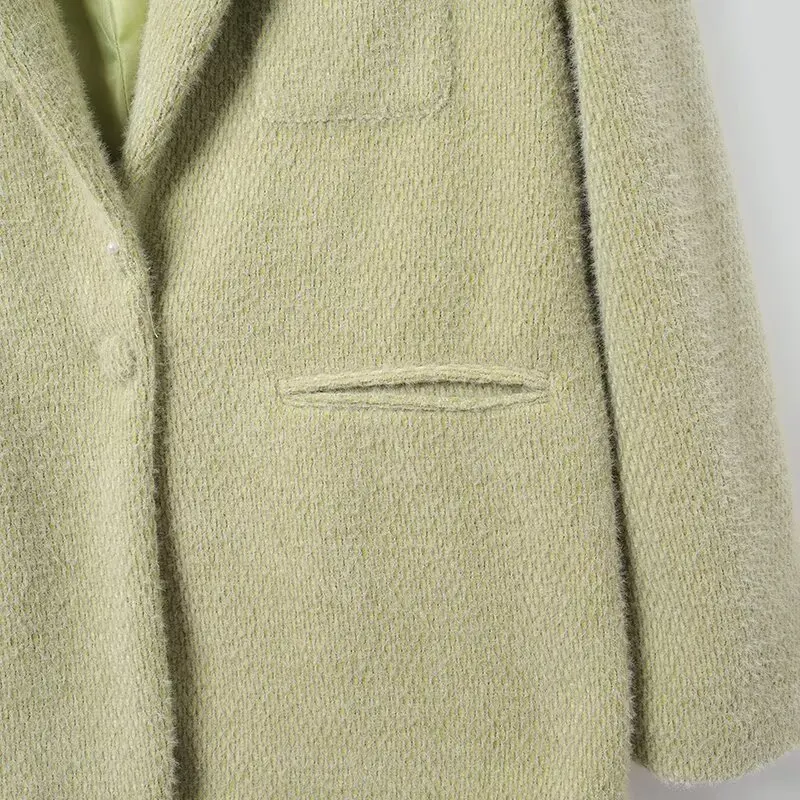 KIDCRKJ グリーン新作春レディーススエードジャケット折り返し襟ポケットボタン女性用ブレザーコートインスタグラム風レディースアウター