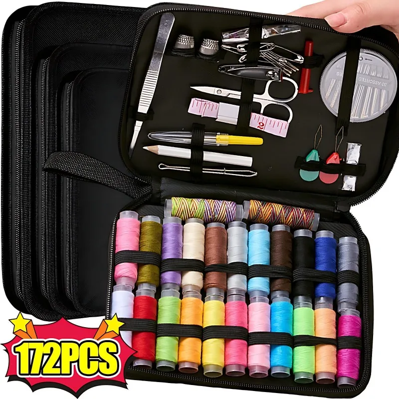 

172/27PCS Complete DIY Sewing Kit Threads Needles Scissors Buttons Tape Measure Compact Hand Embroidery Mending Travel Tool Set