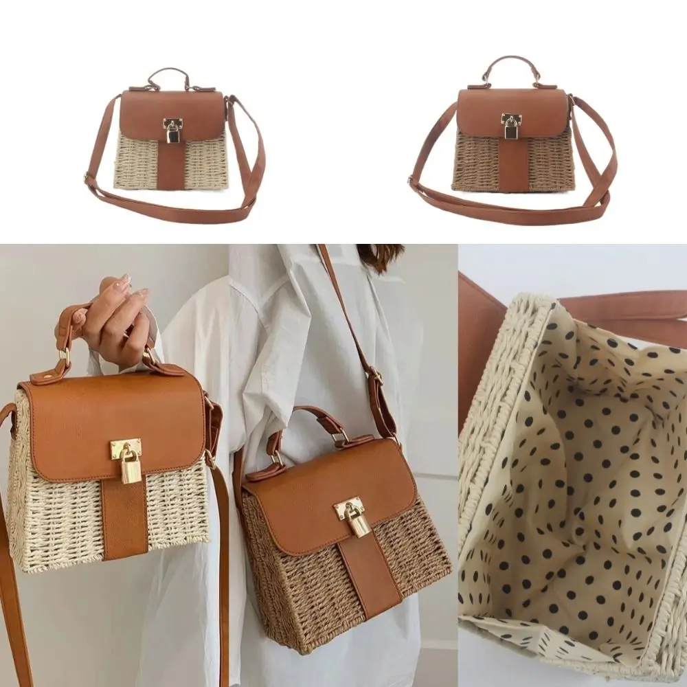 Grass Woven Small Bag Personalized Large Capacity Solid Color Crossbody Bag Chain Crossbody Bucket Bag Girls