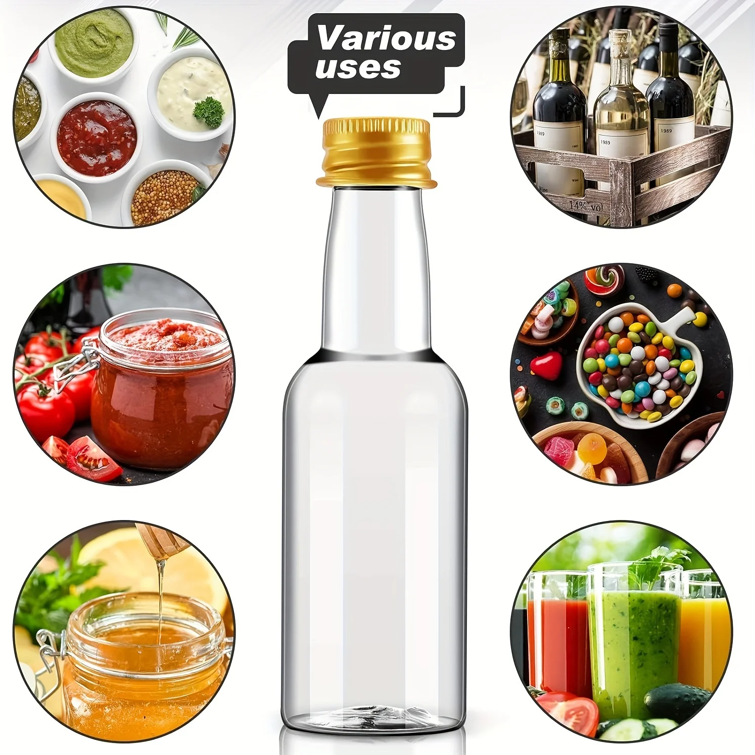 26pcs Fillable Alcohol Mini Liquor Bottles Bulk 0.85oz 1.69oz 3.38oz 5.07oz Small Liquor Bottles for Party Favors, Sauce Bottles