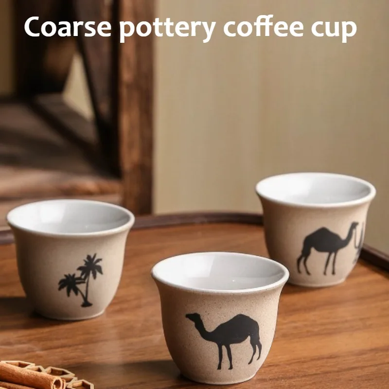 Coarse mud coffee cup Camel palm tree commercial printing small ceramic teacups