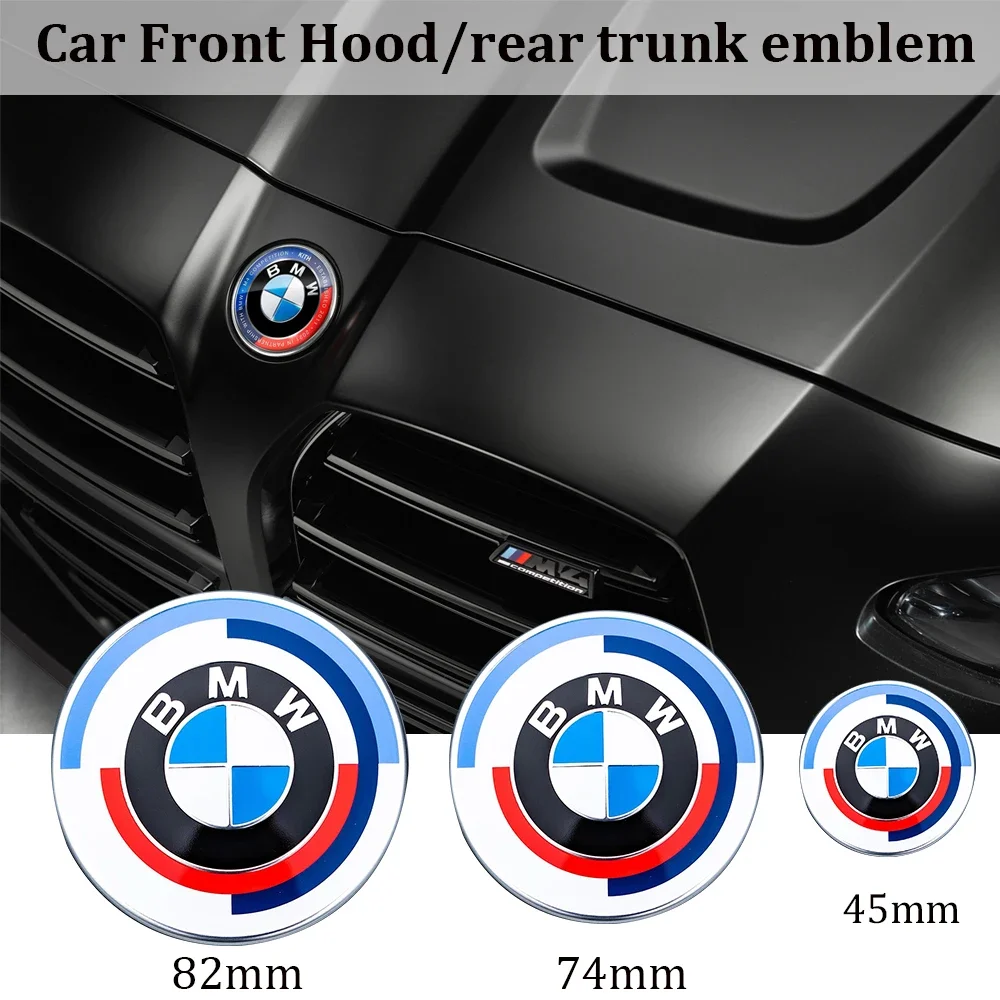 

3Pcs 74mm/82mm/45mm 50th anniversary Front Hood Emblem Trunk Rear badge steering wheel cover for mini BMW E46 E39 E87 E90 X3 X5