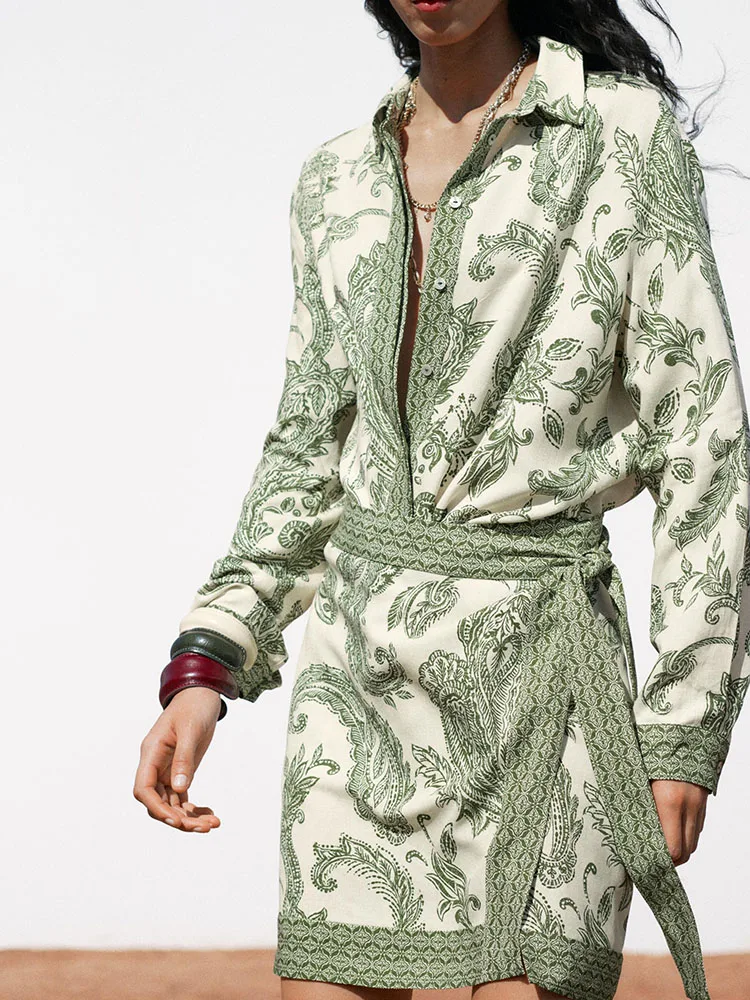 Casual Zomer 2025, Dames Faion Print Lange Sve Collared irt Veelzijdige Sle UV-bescherming Knoopsluiting Ander materiaal