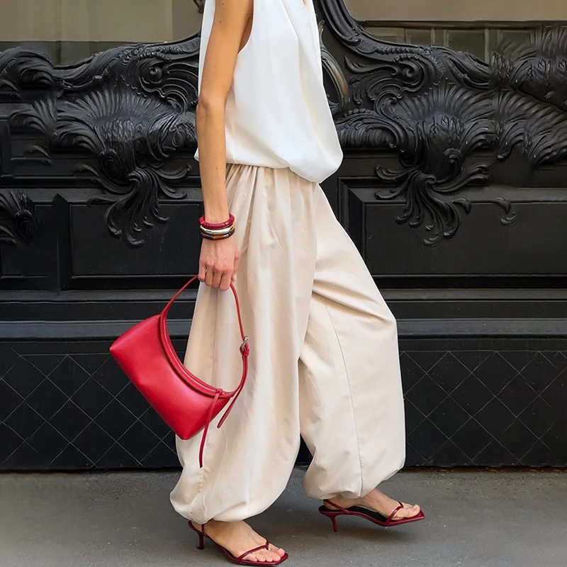 Ticketsx Autumn Oversized Lantern Pants Women's Casual Loose Breathable Wide Leg Pants Female Fashion Streetwear Pleated Pants