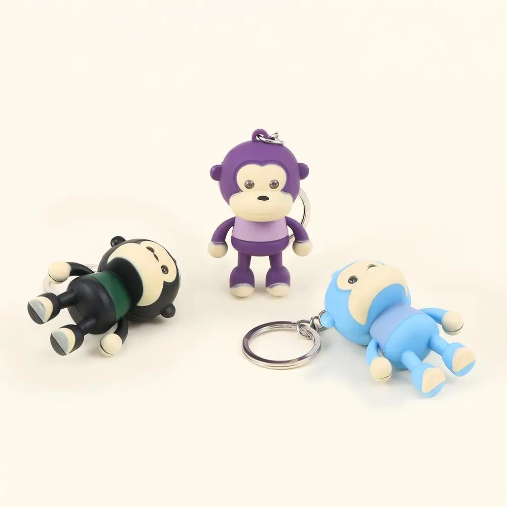 Plastic Children Gifts Toy Cartoon Pendant Car Lighting Bags Accessories with LED Light Keychain Monkey Keyring