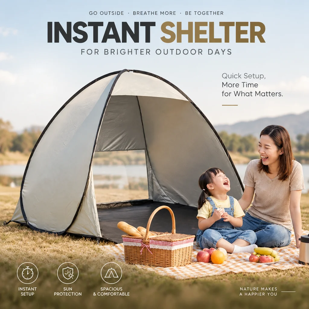 Pop‑Up Beach Tent Instant Setup Silver‑Coated Sun‑Shield Shelter Ultralight Portable with Carry Bag for Beach Picnic Camping