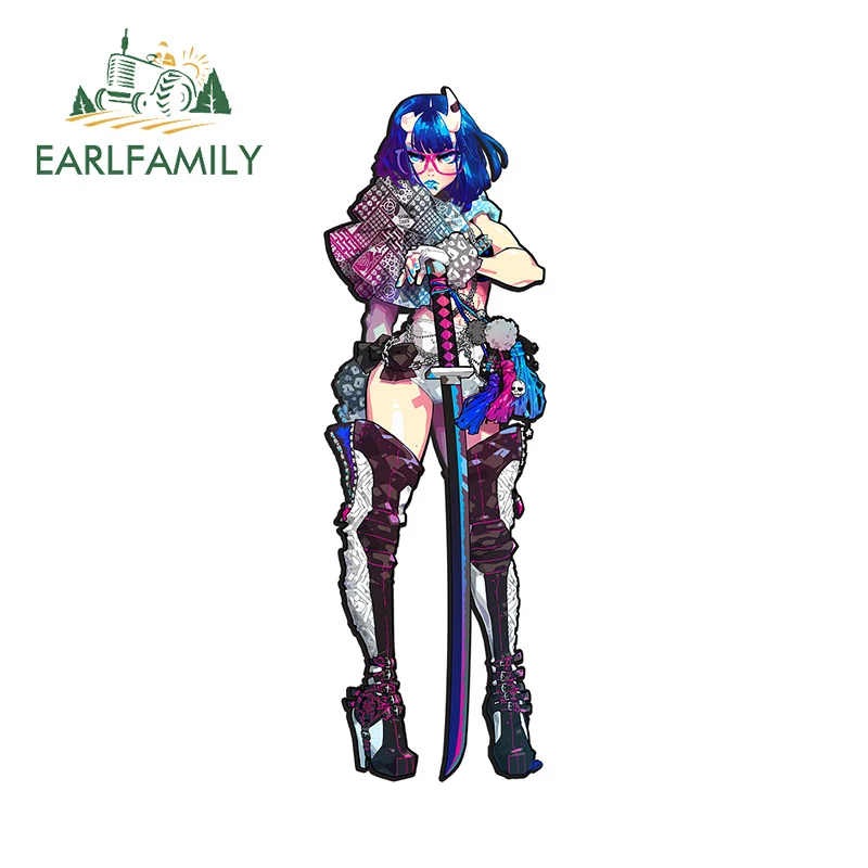 EARLFAMILY Futuristic Style Cool Girl Car Stickers Creativite Vibrant Computer Windshield Decals Sunscreen Racing Accessories