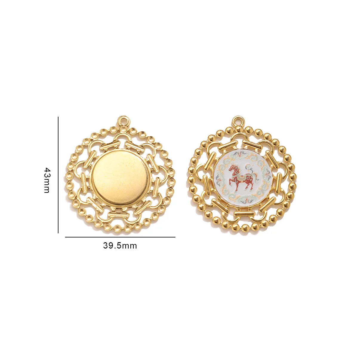 3pcs 18k PVD Stainless Steel Retro Round Animal Horse Enamel Charms DIY Craft Necklaces Earrings Jewelry Findings Wholesale Bulk