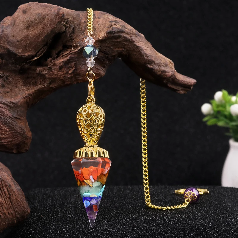 1pc Golden Pendulum Necklace Natural Crystal Agate Hexagonal Pendant for Dowsing Divination Chakra Healing Stone Jewelry Gift