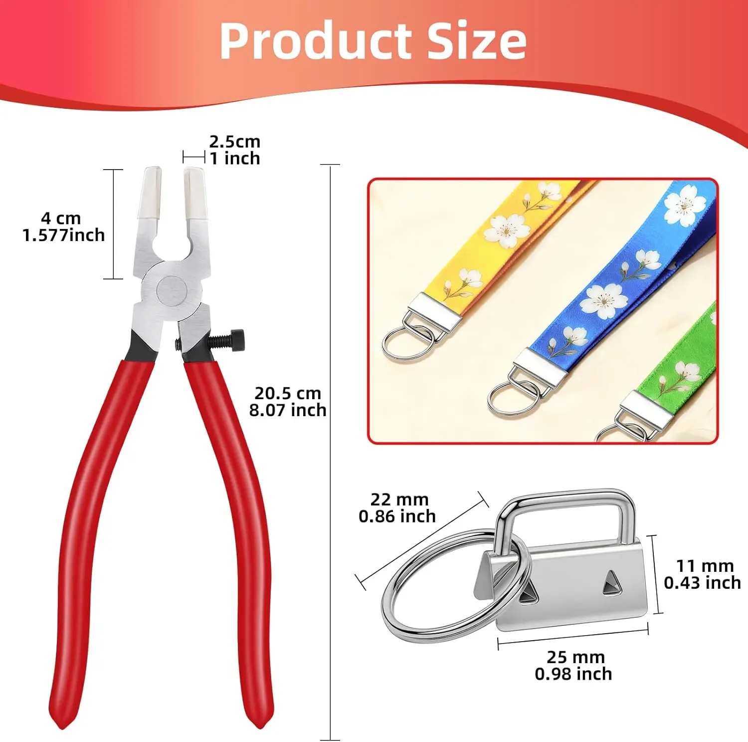 Webbing Tail Clip Key Fob Hardware 1inch Keychain Split Ring with Tool Pliers for Wrist Wristlets Cotton Tail Clip