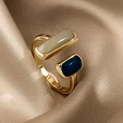 Silver Blue Color Stone Rings For Women Simple Trendy Retro Anillos Party Gifts Accessories