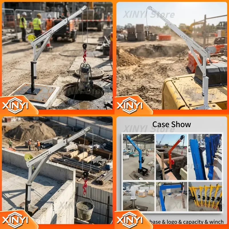 400-800Kg portable aluminum construction site lifting equipment, rust-proof, 12V/24V winch, 360-degree rotation, can be