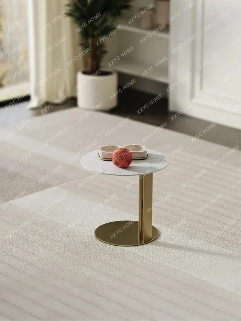 Y1 Nordic Light Luxury Stone Plate Retro Side Table Living Room Design Balcony Small round Table Creative Small Coffee Table