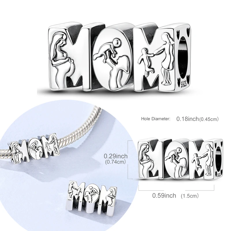 Original 925 Sterling Silver Charms Mother and Baby Bead Mom Bead Fit Original Bracelets For Women DIY Jewelry Gift
