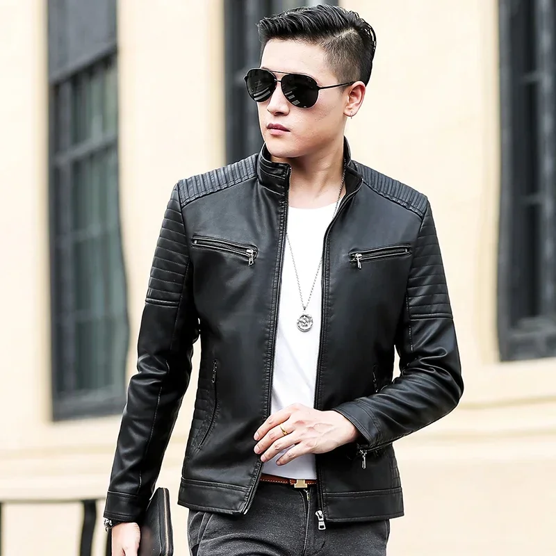 New Brand Slim Fit Motorcycle Leather Jackets Men Brand Men's Leather Jacket Coat Men Casual Biker Zipper Jackets Male