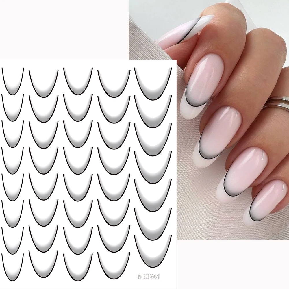 1Pc 5D White French Gradient Nail Sticker 14 Colors Ombre Nail Decals Easy to Design French Nail Decoration Manicure Accessories