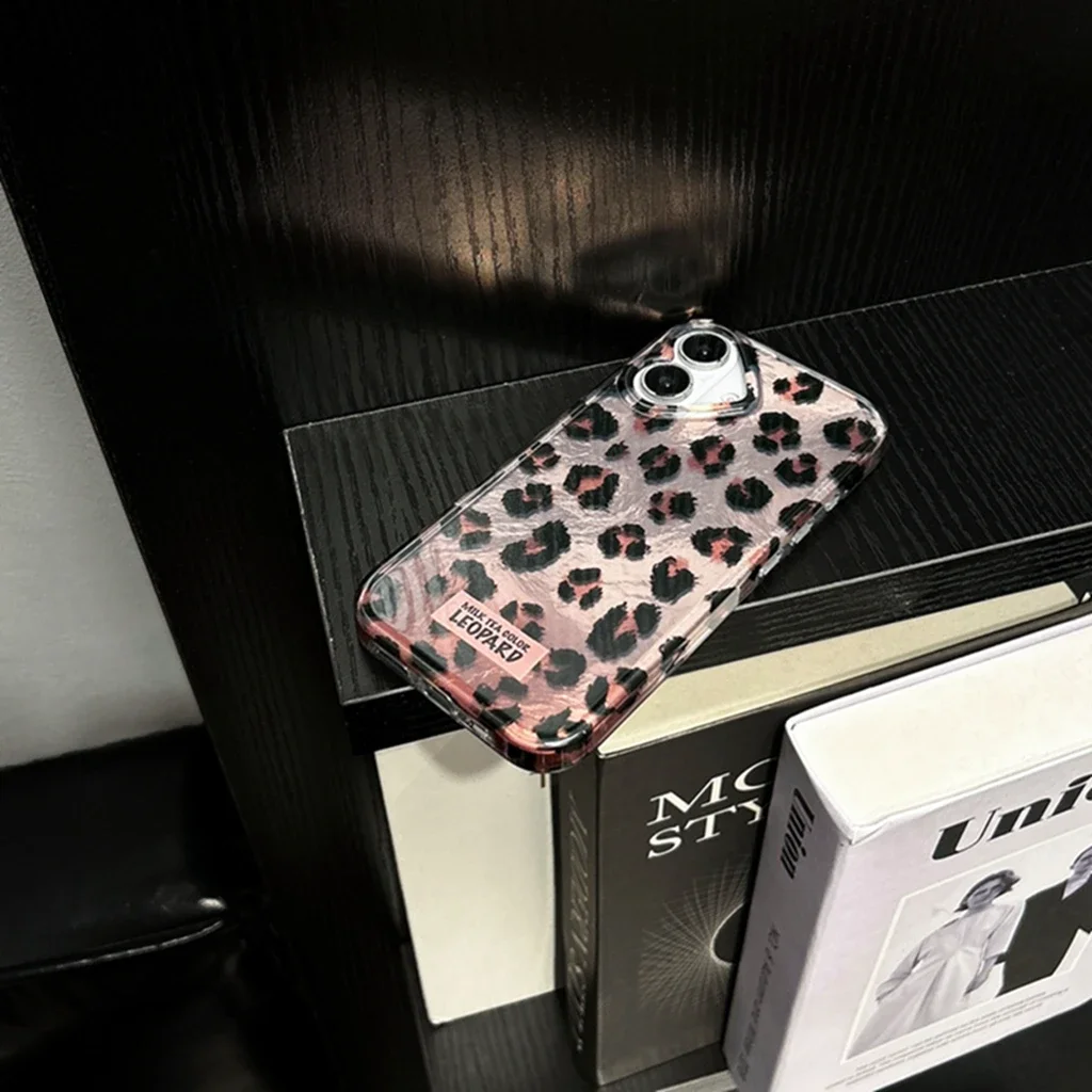 Pink Black Gradient Leopard Print Iceberg Pattern Cover Case for iPhone 16 15 14 13 Pro Max Shockproof Protective Phone Case