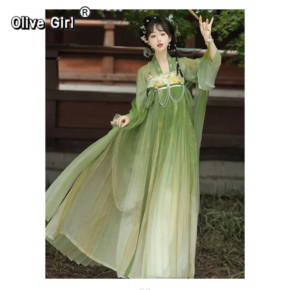 الأصلي Hanfu فستان صيني تأثيري حفلة الأميرة الأصلي Hanfu الصيف تانغ نمط مزدوجة الصدر أعلى مطوي تنورة #5