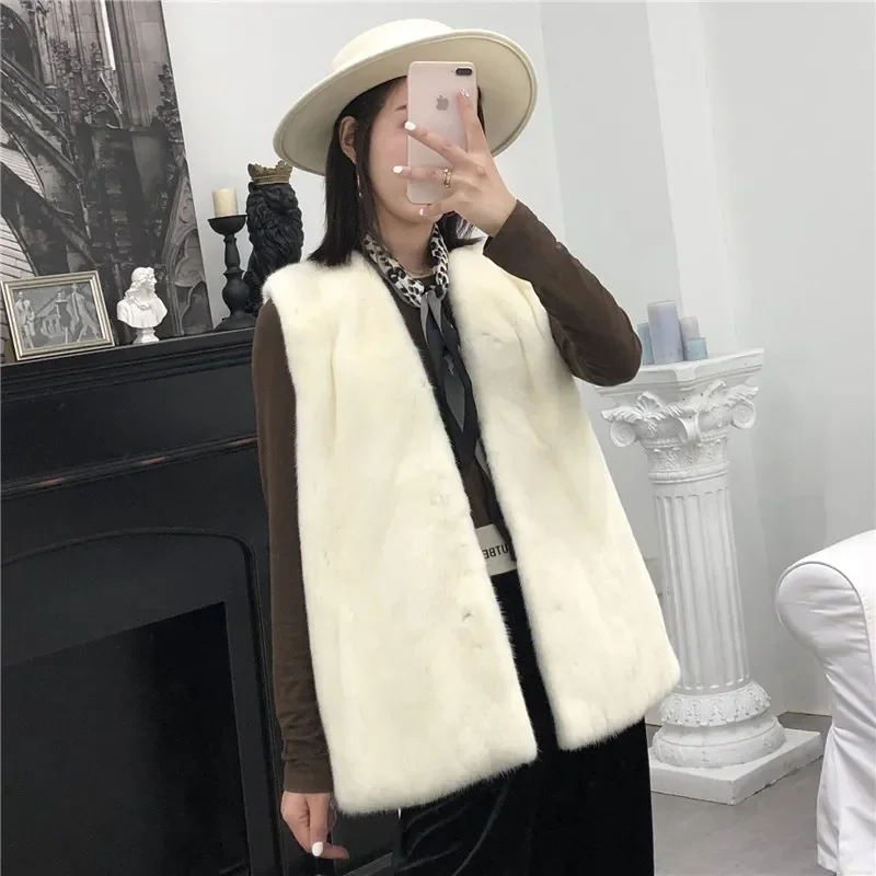 Real Fur Coat Women Clothes 2019 Autumn Winter Real Fur Vest 100% Mink Fur Jacket Sleeveless Waistcoat Manteau Femme 1961 YY2261