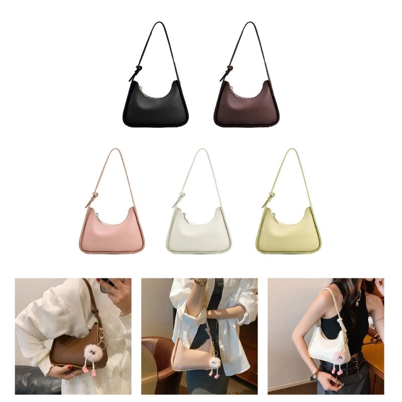 Women Casual Shoulder Bag Female Solid Color Underarm Bag All-matching Tote Bag Versatile Clutch Purse Handbag