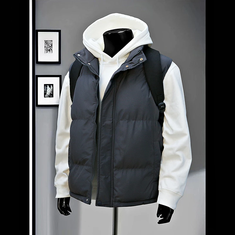 秋冬暖かメンズベストスポーツジャケットノースリーブユース男性アウターウェアフリップカラーファッショナブルカジュアルバックレストップ