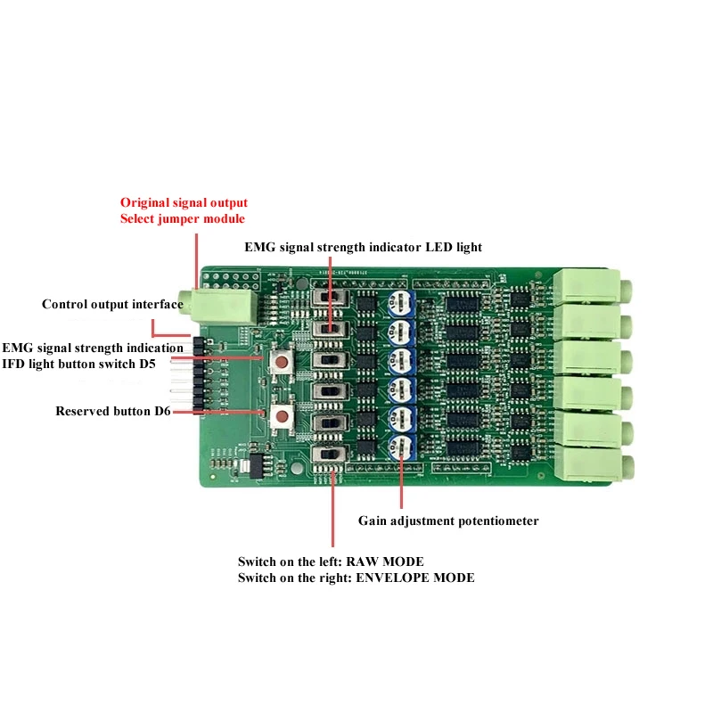 6-Channel EMG Sensor Module for Arduino, Robotic Arm Muscle Detection (Analog Output)