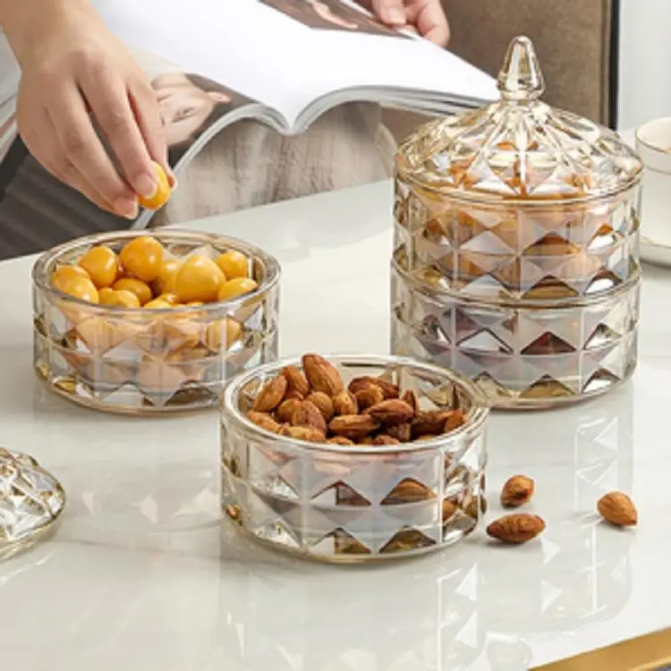 

Стеклянная банка для конфет, контейнер для хранения для домашнего использования с крышкой, многослойный ящик для хранения сухофруктов и закусок, декоративная банка для хранения...