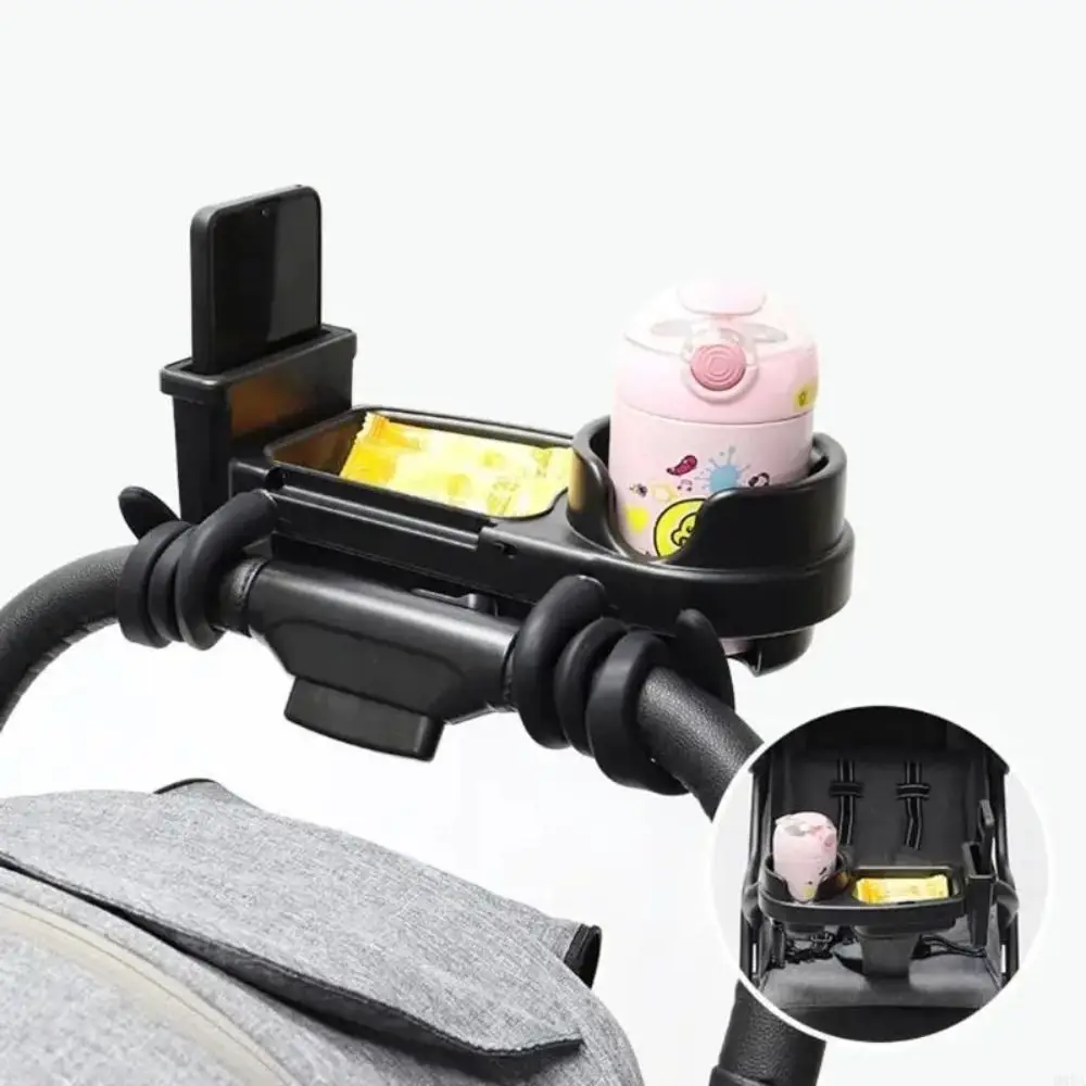

Detachable Phone Rack 3 in 1 Stroller Snack Tray Flexible Arm Grip Stable Flexible Organizer Baby Stroller Cup Holder