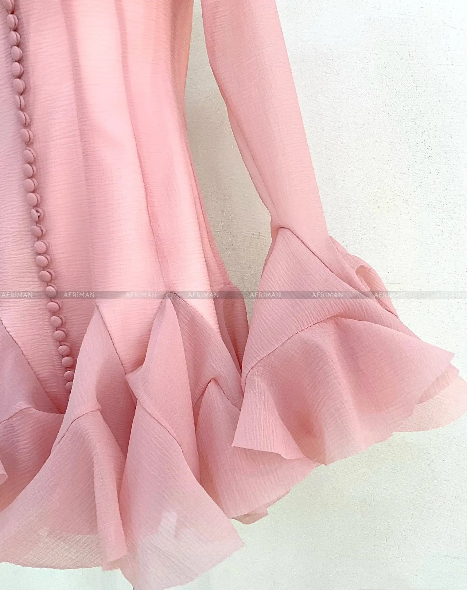 Women Big Flare Sleeve Single Breasted Temperament Handmade Petal Ruffles Dress