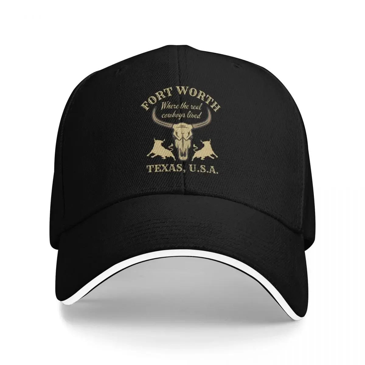 Retro Fort Worth, Texas, U.S.A., Tan Text- Vintage Cowboy / Vintage Western Baseball Cap hard hat Luxury Cap Women Caps Men's