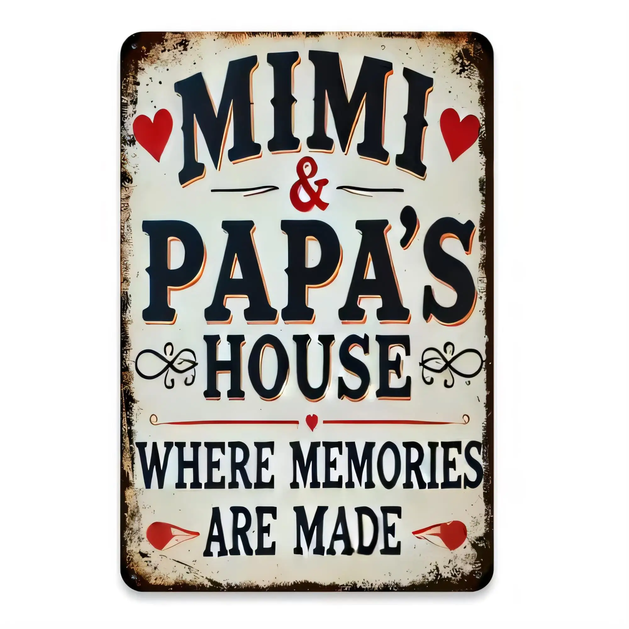 Tin Sign MIMI & Papa's House Where Memories Are Made Heart Ribbon Farmhouse Metal Wall Decor Vintage Style for Home Bar Garage M