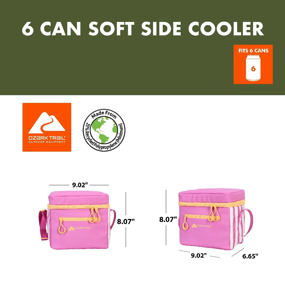 Summer Vibes Bright Pink Soft Cooler Bag with Removable Hard Liner 6 Quart 6 Can Capacity Insulated Picnic Lunch Box for Outdoor Camping Beach Travel view 6