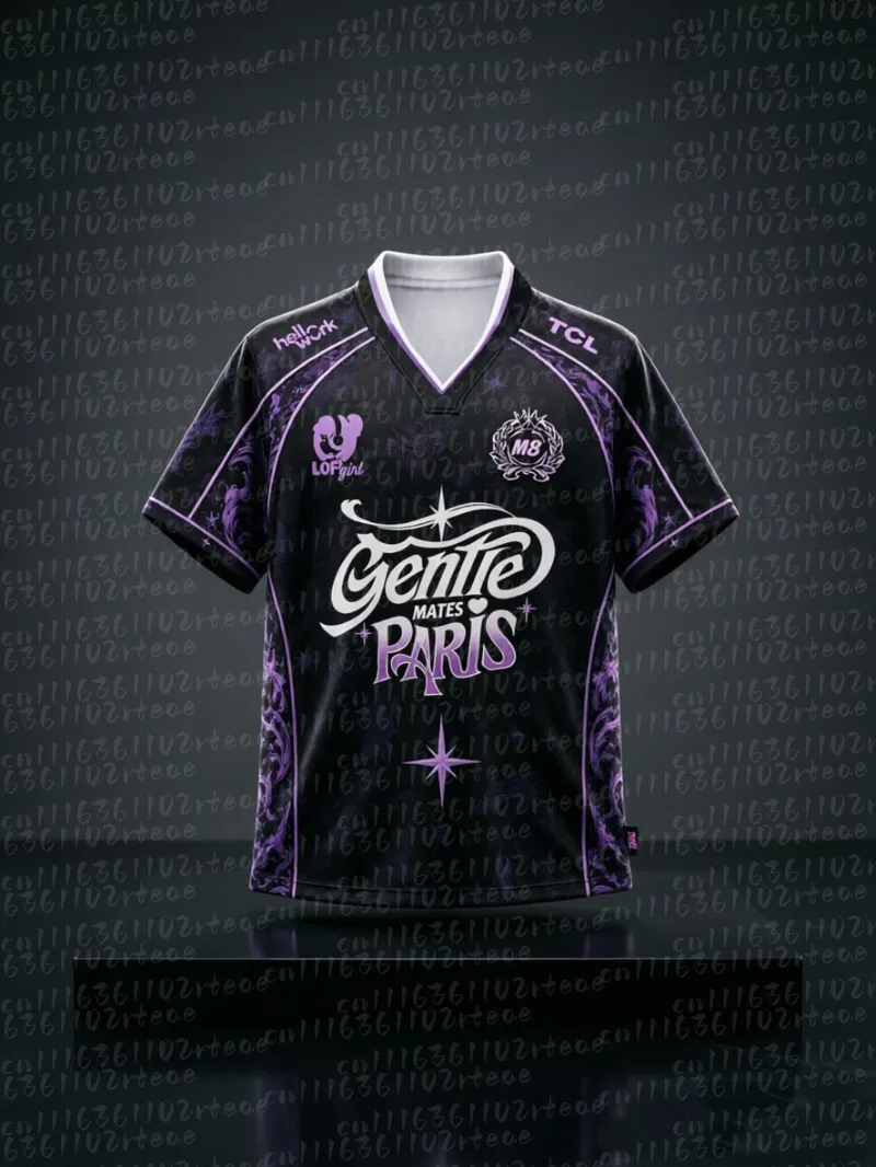 Summer Gothic Purple Floral Print Gentle Paris M8 Soccer Jersey Oversized Quick Dry Tee for Y2K Goth Streetwear FamilyMatching