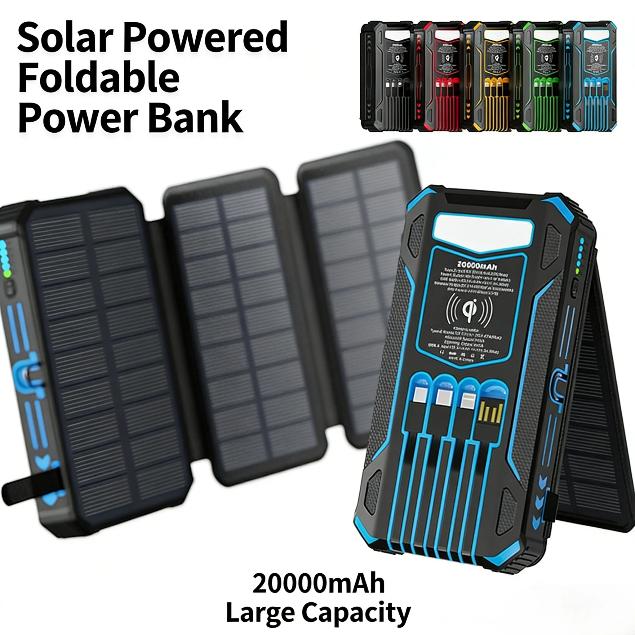 

Original 20000mAh Wireless Solar Power Bank With LED Lighting With 4-wire Outdoor Portable Powerbank For IPhone 6-17 Samsung