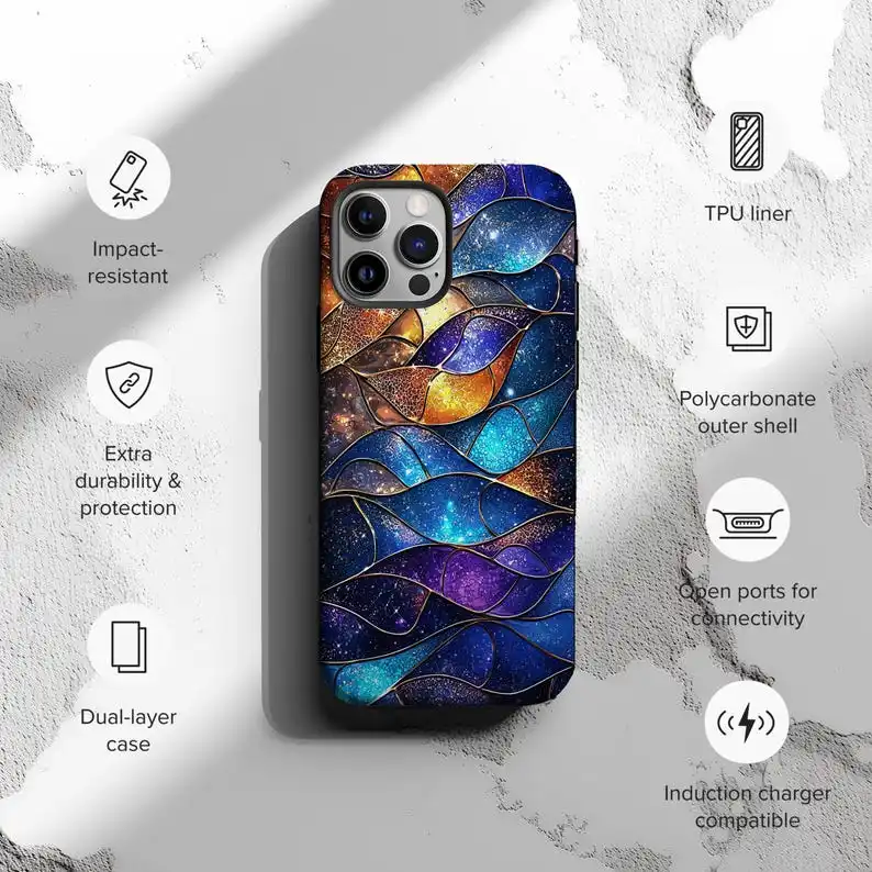 Personalized Cosmic Galaxy Stained Phone Case For IPHONE 16 15PRO MAX 14 13 12 11 Acrylic TPU Two in one magnetic Phone Cases