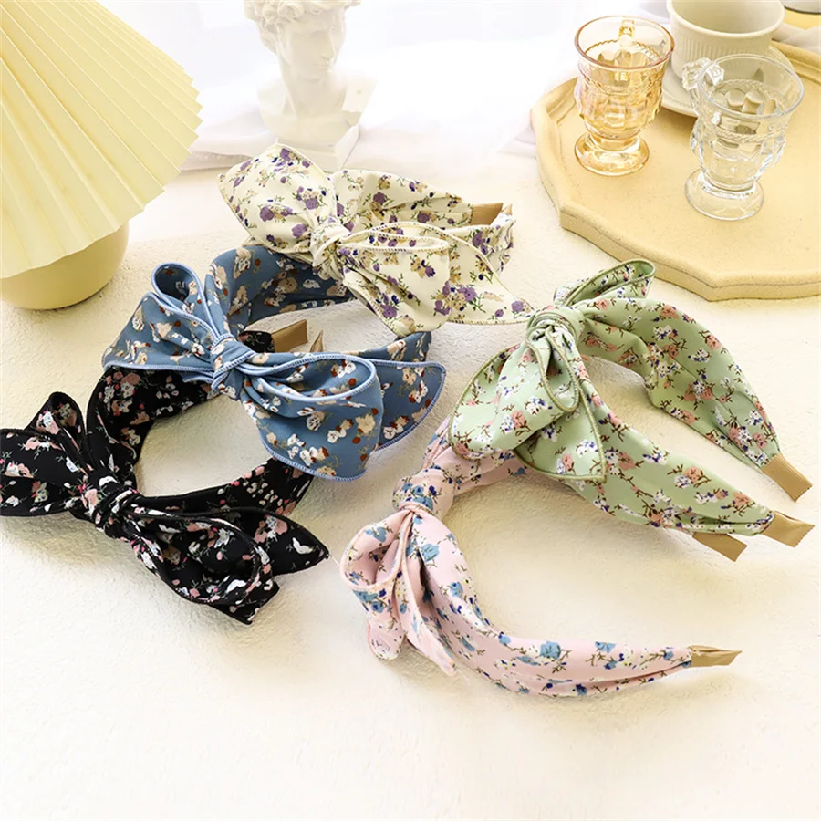 

Korean product Fashion grace floral Printing Soft Wide Hairhoop Hair Accessories for Women girl Casual Bow Cross Headband New