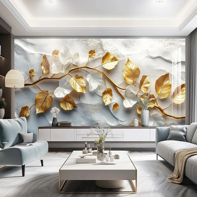 

Custom Mural Wallpaper Modern Fashion 3D Stereo Golden Embossed Leaf Abstract Pattern Background For Living Room Decor Painting