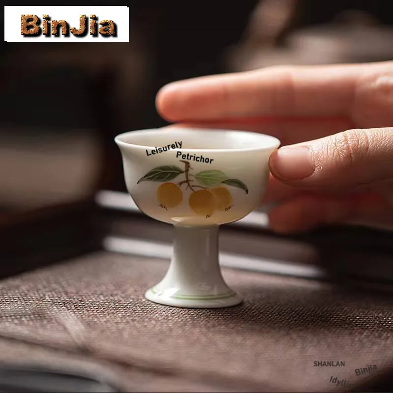 2pc/lot Jade Mud High-feet Tea Cup Handpainted Loquat Master Teacup Creative Bowl Personal Services Collection Craft 30ml
