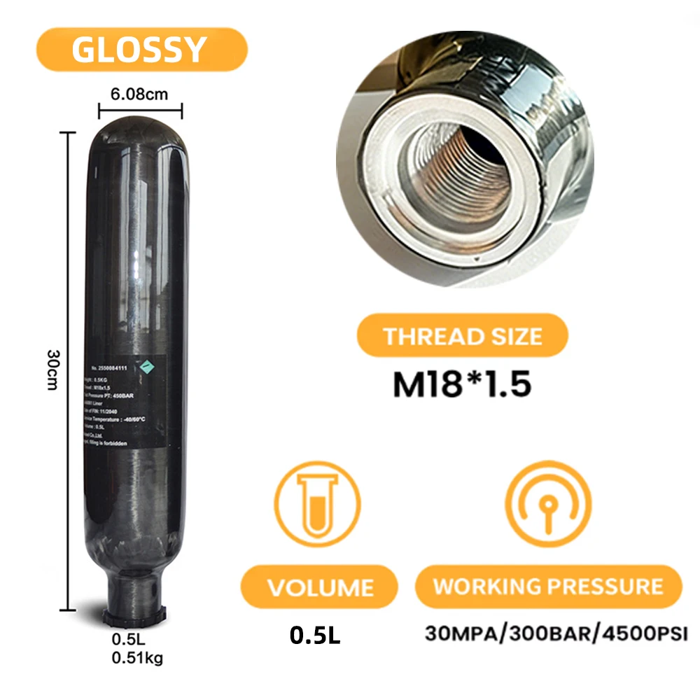 300Bar 4500Psi 0.36L/0.5L 360cc/500cc Carbon Fiber Cylinder High Pressure Diving Tank HPA Bottle for Mini Scuba Diving M18*1.5 view 4