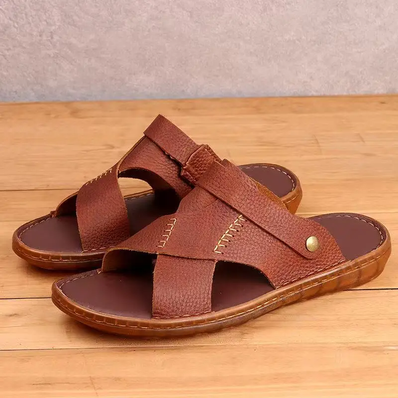 Careaymade-Summer Men\'s Sandals Full Leather Cowskin Original Literature Art handmade soft sole soft leather Male Wind Slippers
