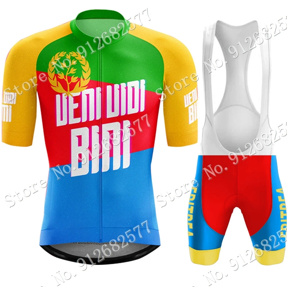 2024 Eritrea National Team Cycling Jersey Set Short Sleeve Red Blue Clothing Road Bike Shirts Suit Bicycle Bib Shorts MTB Ropa