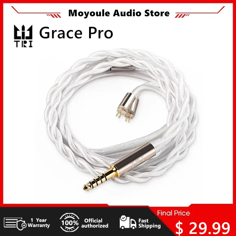 TRI Grace Pro 5N OCC Silver-Plated Upgrade Earphone Cable 3.5MM/4.4MM Plugs With MMCX/2PIN Earbuds Connector for TRI I3 MK3