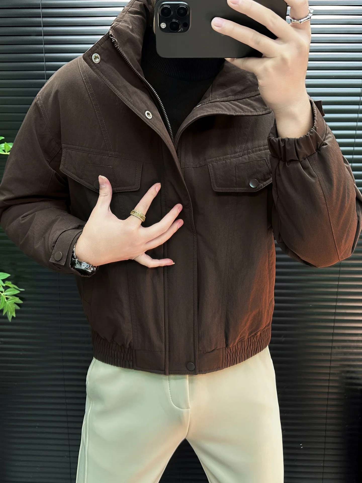 

Men's Thiened Stand Collar Workwear Jaet Winter New Faion Warm Cotton Coat with ket Urban Sle Long Sve Zipper C...