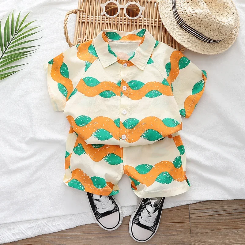 2025 Summer Kids Clothing Set Wave Beach Set Cool Girls Tee and Shorts 2Pcs Suit Take A Leisurely Life