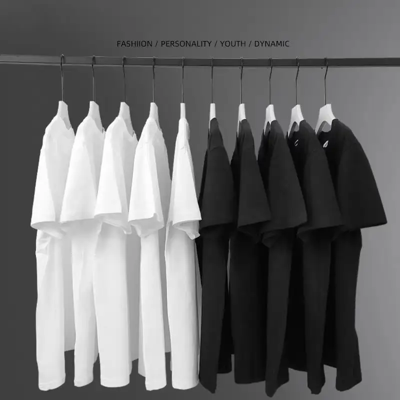 Camiseta lisa de gran tamaño pesada de 200gsm para hombre, camiseta de manga corta de alta calidad de verano, Top blanco informal de moda de Color sólido 100% algodón