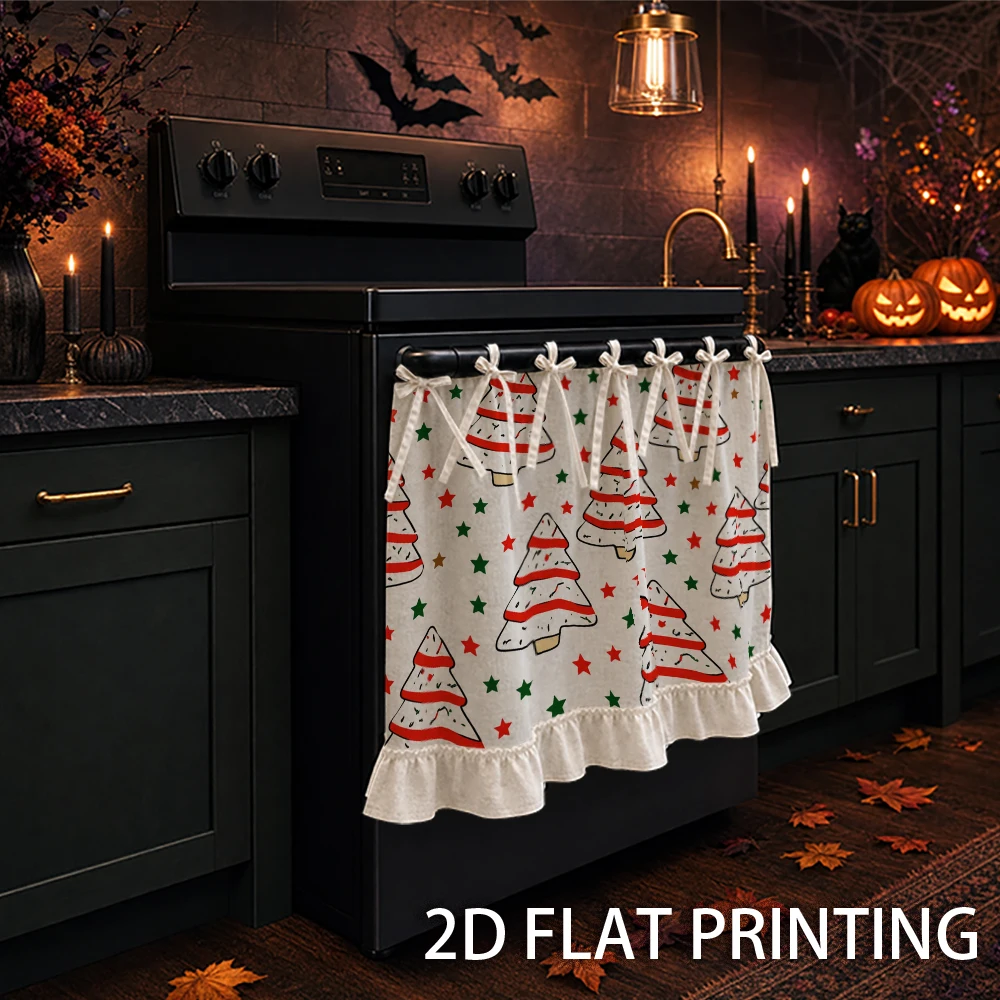 1PC Christmas Kitchen Curtain-Cabinet Curtain-Apron. Featuring a festive Christmas tree and colorful stars. Can be used as a sto