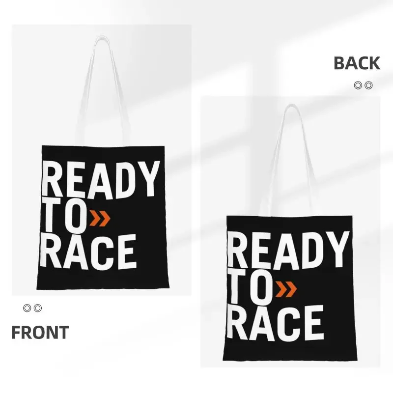 Funny Ready To Race Shopping Tote Bag Reusable Racing Motorcycle Biker Groceries Canvas Shopper Shoulder Bag