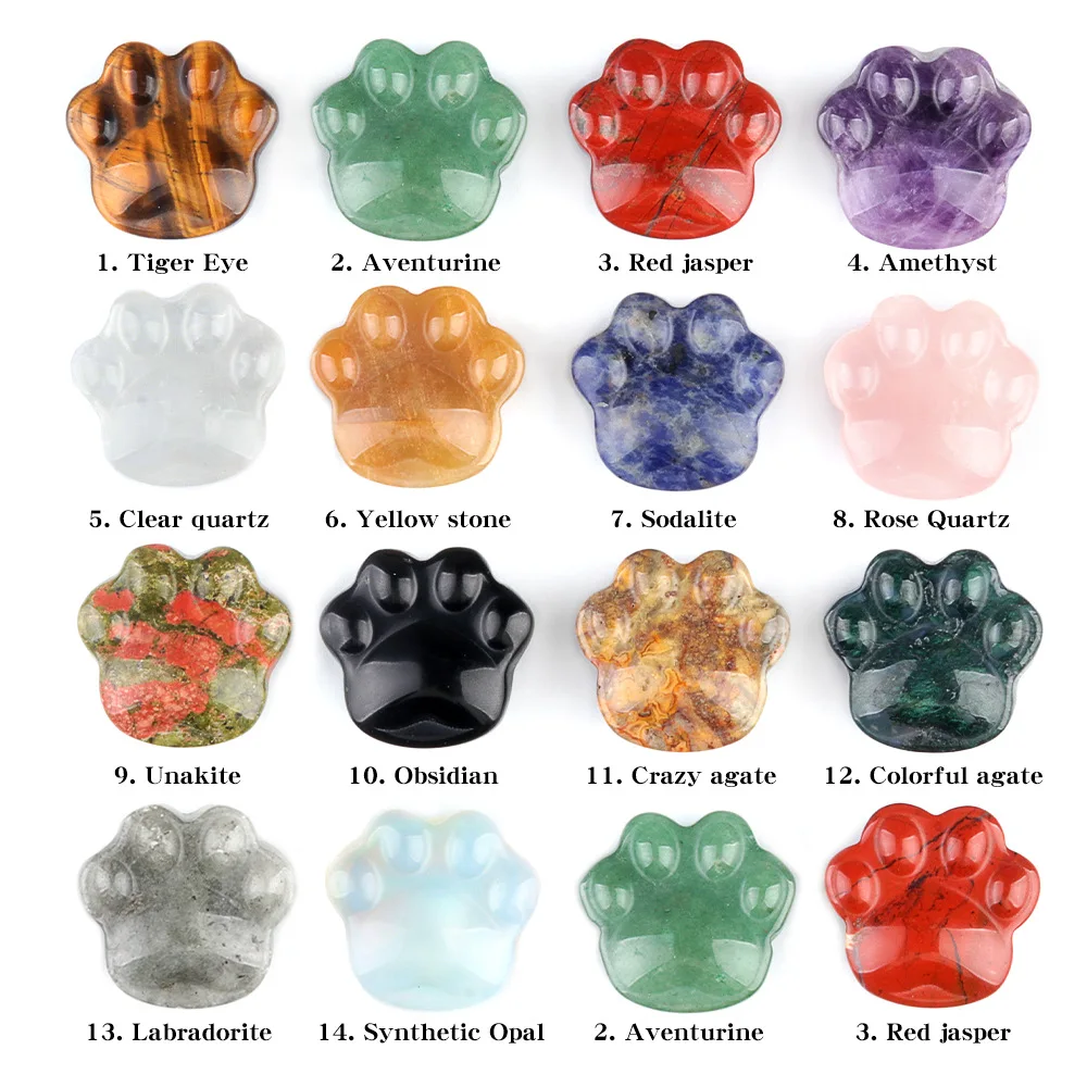 【セール中】天然クリスタルの猫の足の装飾品,アメジスト,ローズクォーツ,ヒーリングビーズ,石の彫刻,家の装飾,28x30mm, 1個